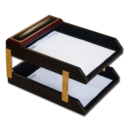 Dacasso Rosewood & Leather Double Letter Trays AG-8020